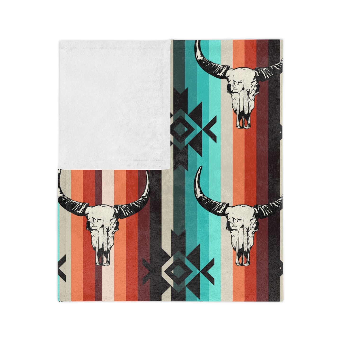 Aztec Cow Skull, Cattle, Western, Velveteen Microfiber Blanket