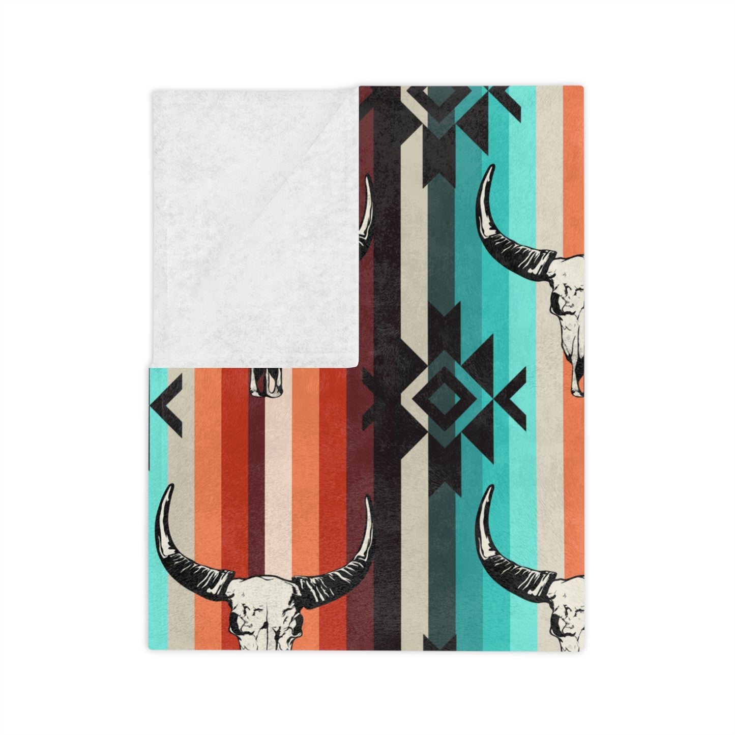 Aztec Cow Skull, Cattle, Western, Velveteen Microfiber Blanket