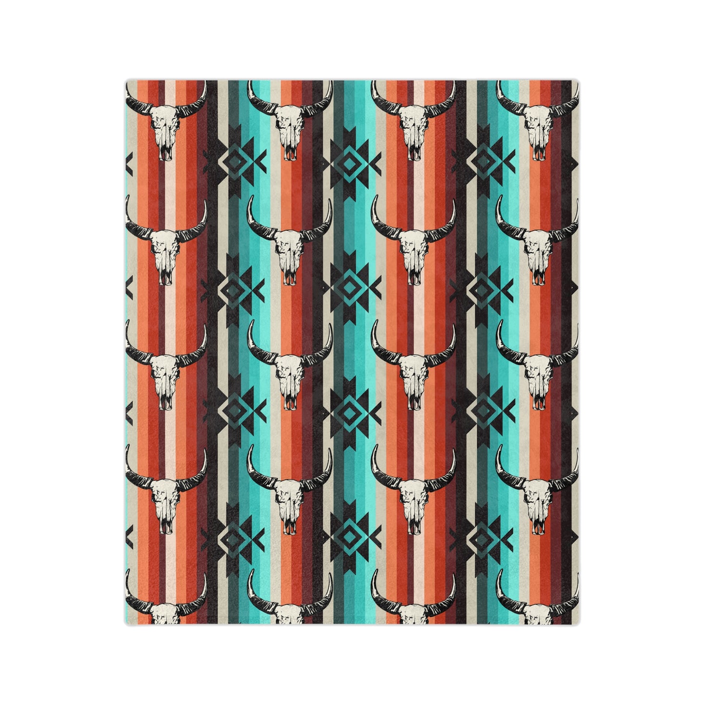 Aztec Cow Skull, Cattle, Western, Velveteen Microfiber Blanket