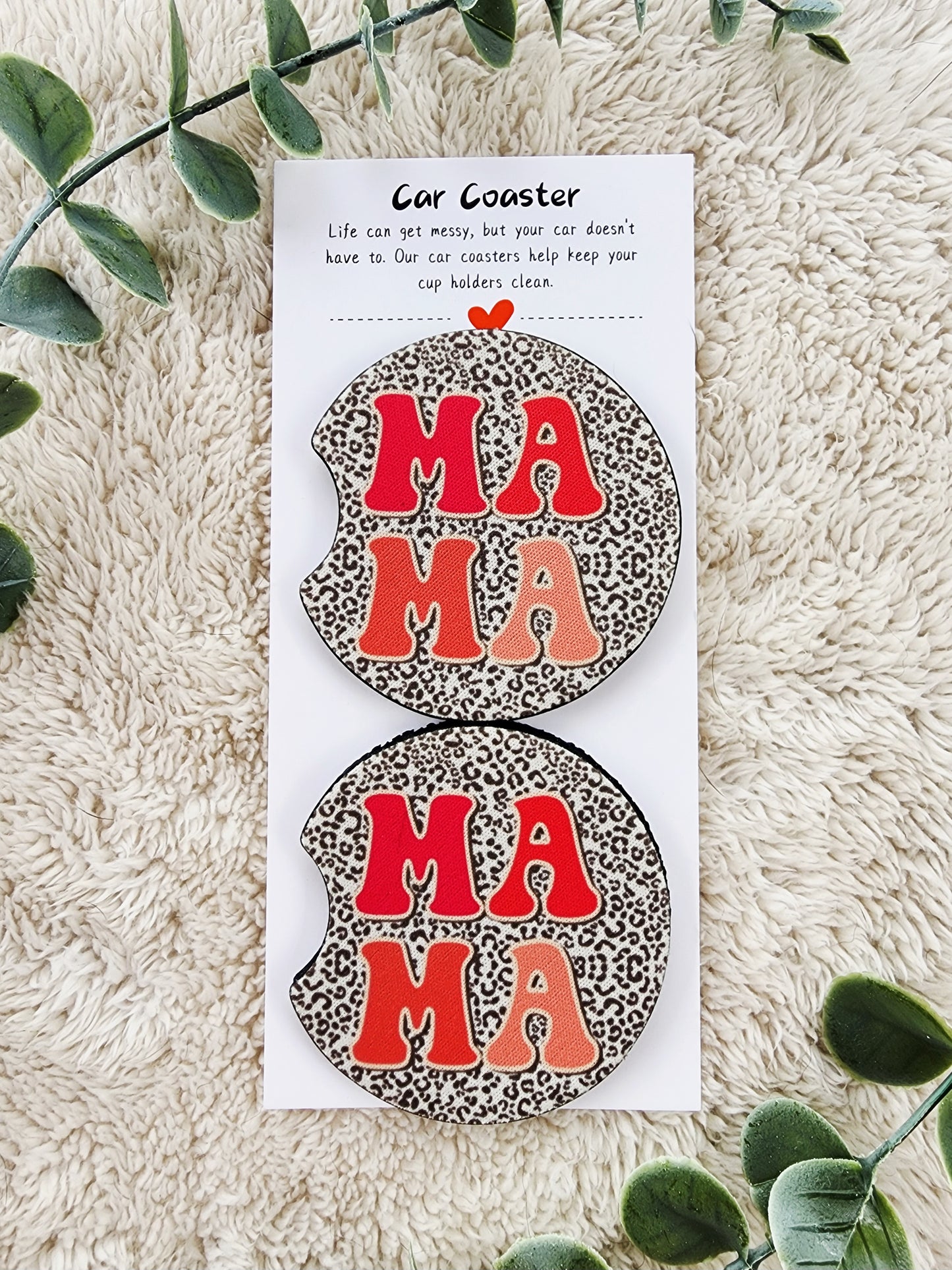 Leopard Print Mama - Neoprene Car Coasters