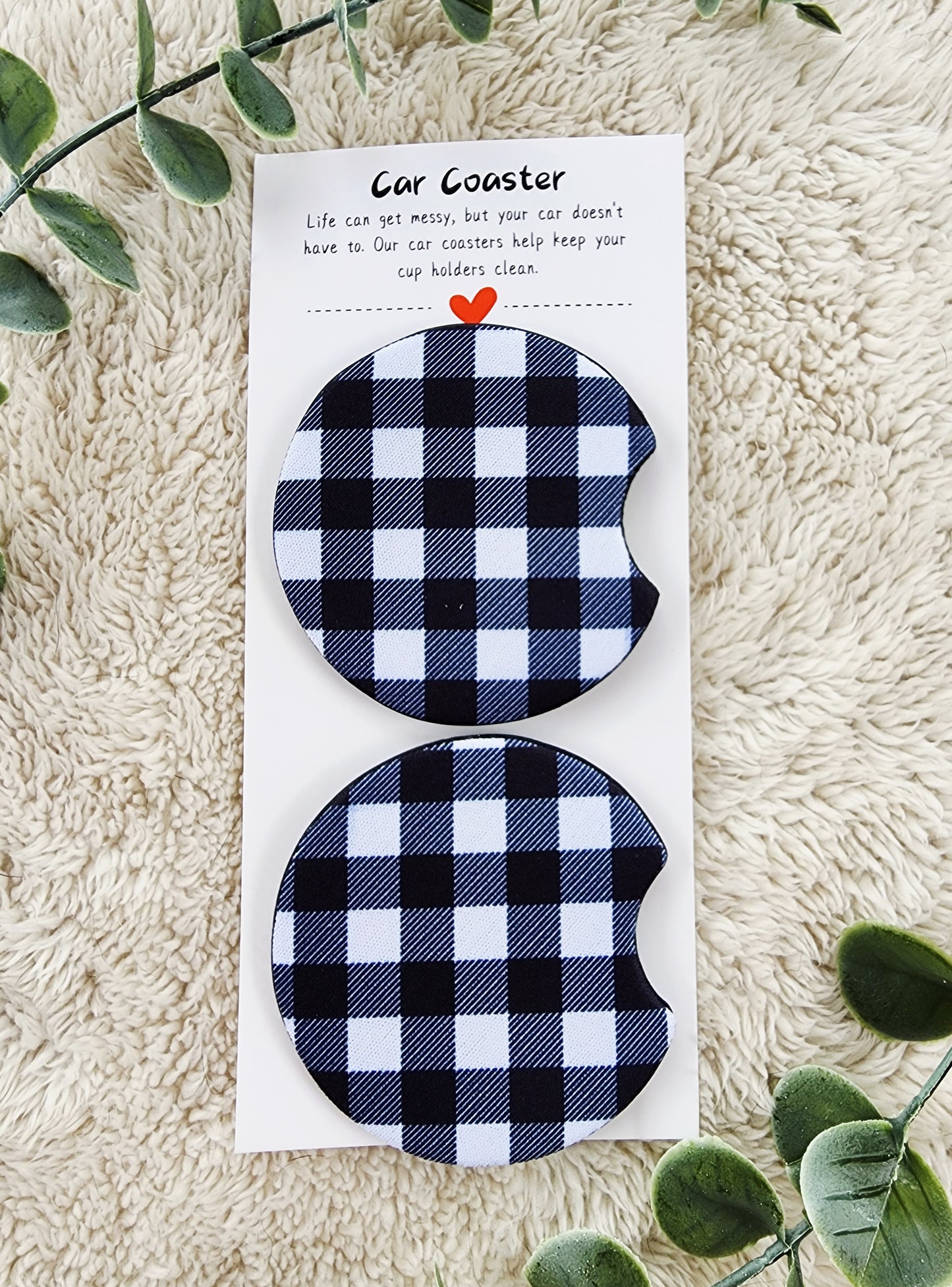 Black Plaid - Neoprene Car Coasters