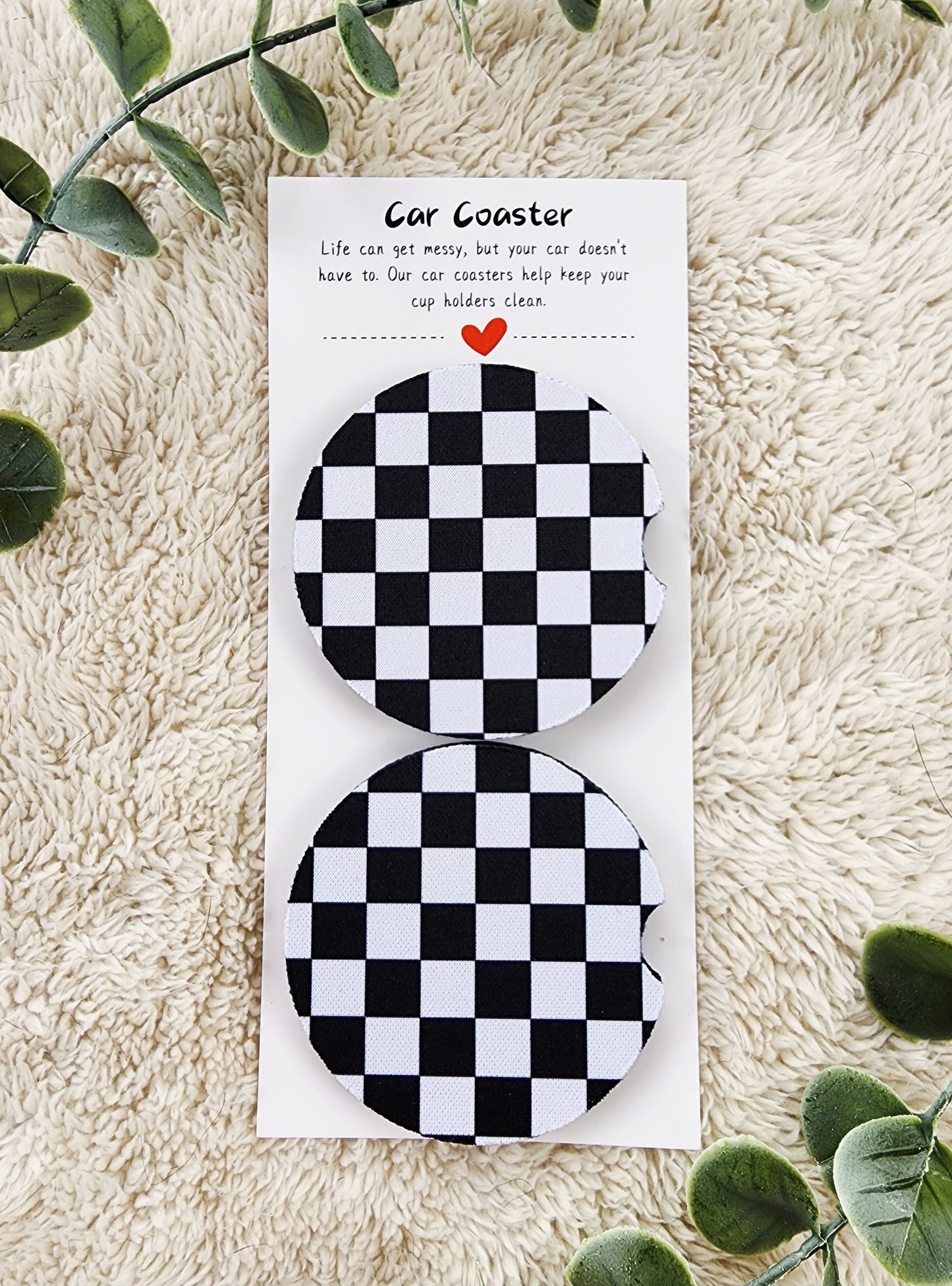 Black Checkered - Neoprene Car Coasters