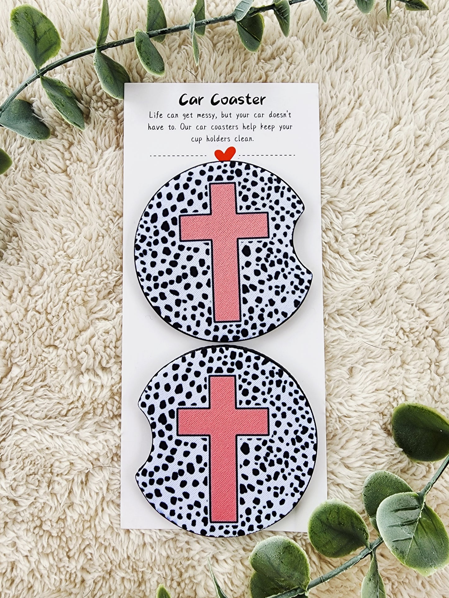 Pink Cross - Neoprene Car Coasters