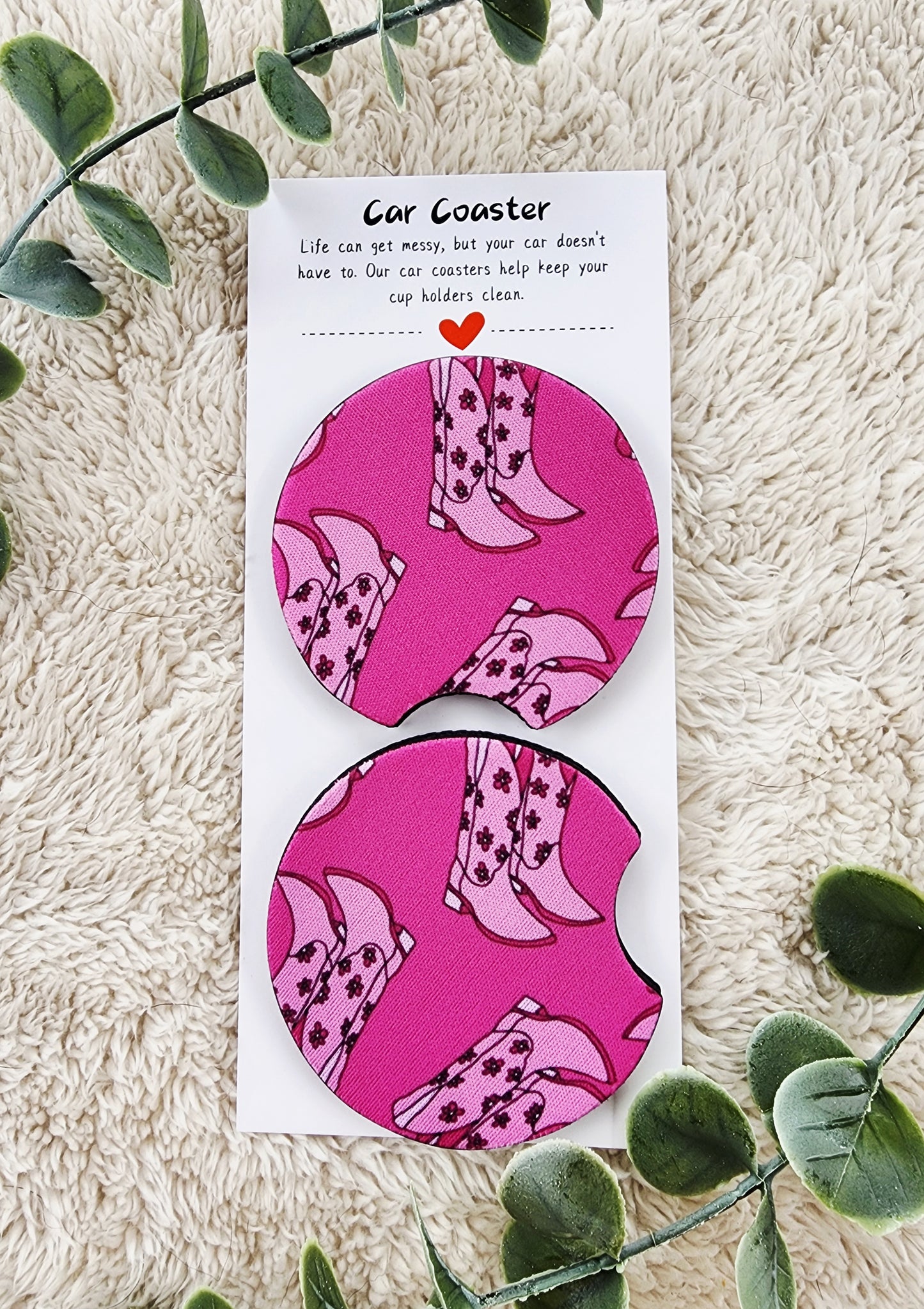 Pink Cowgirl Boots - Neoprene Car Coasters