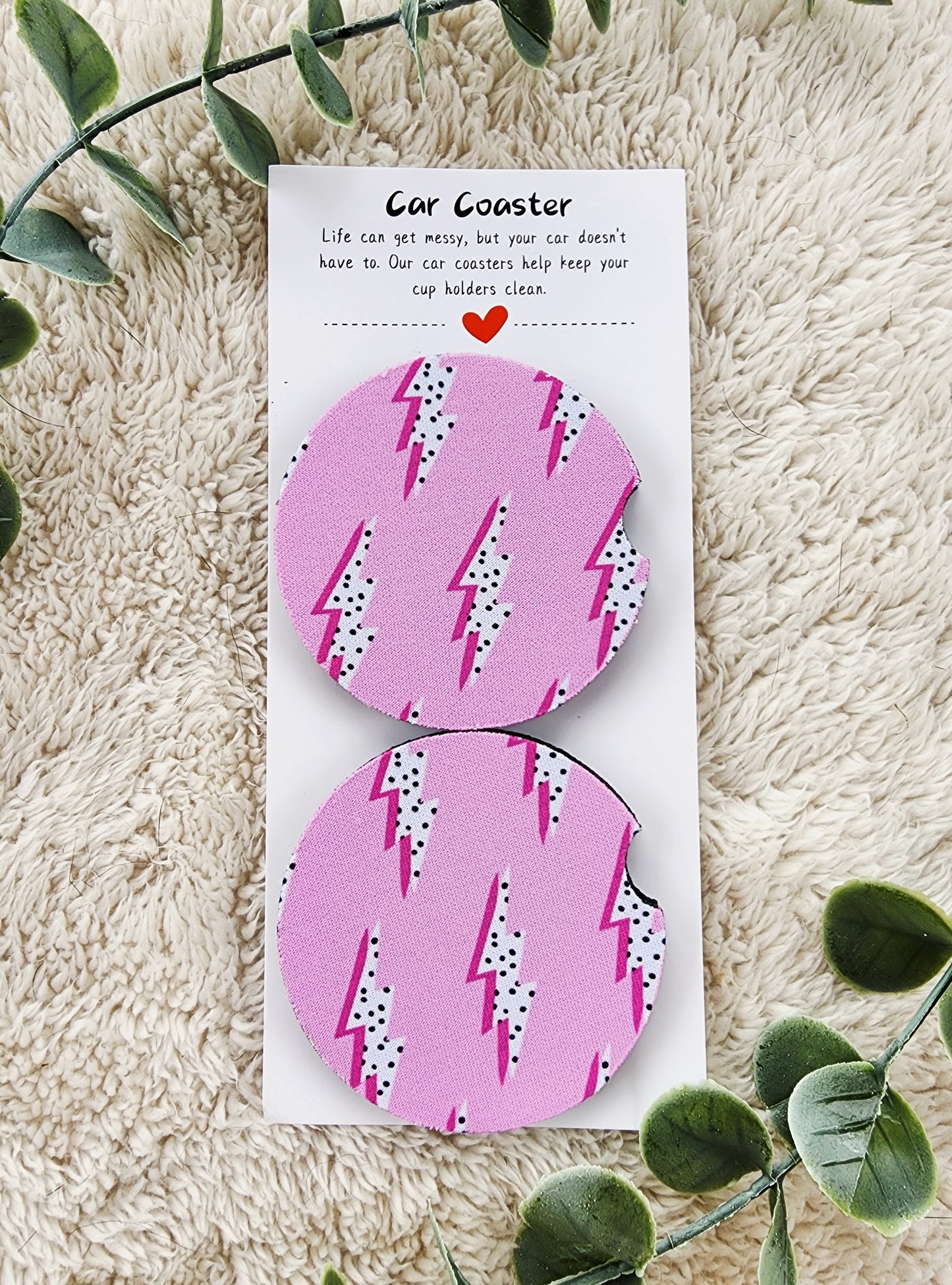 Pink Lightning Bolts - Neoprene Car Coasters