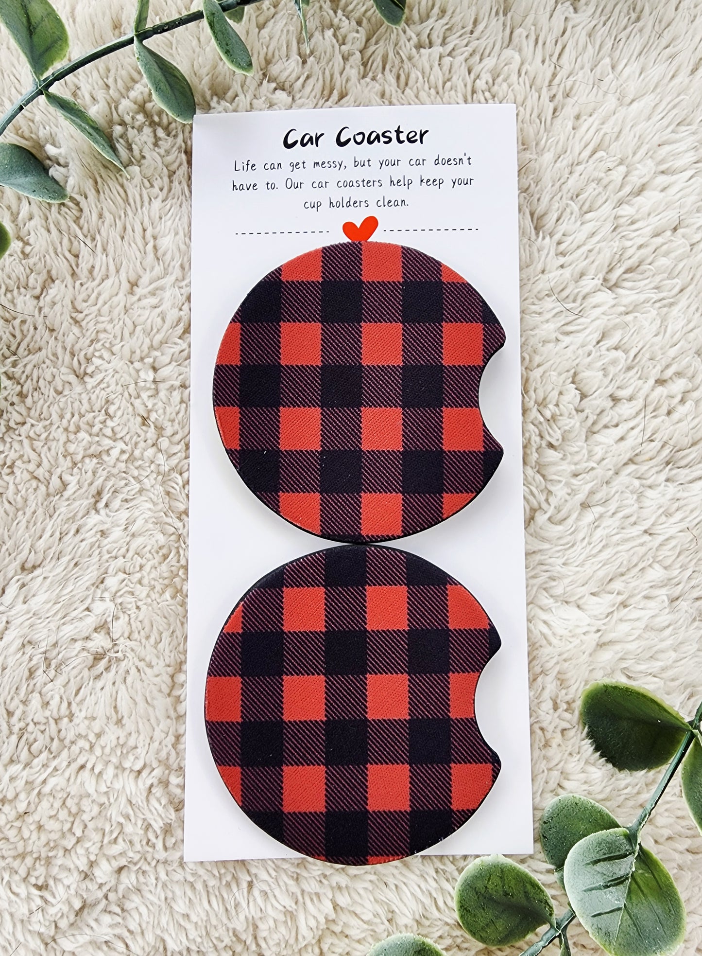 Red Plaid - Neoprene Car Coasters