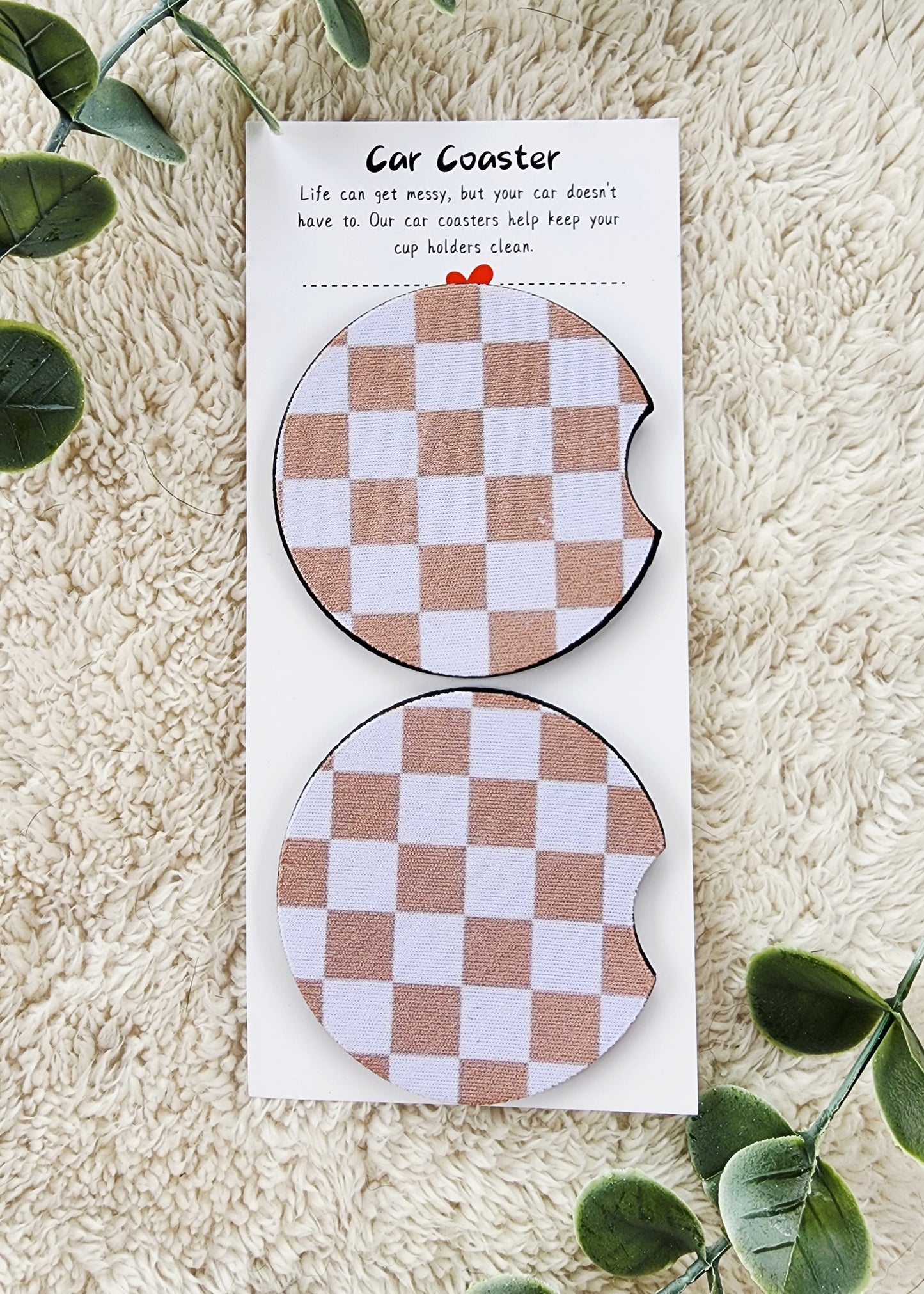 Tan Checkered - Neoprene Car Coasters