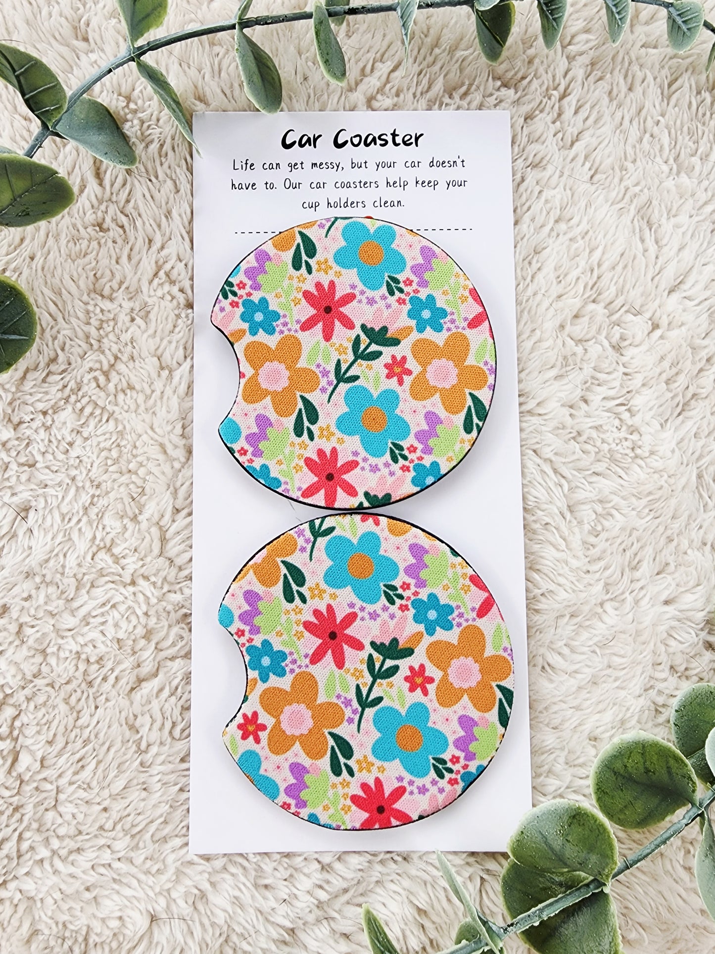 Retro Floral - Neoprene Car Coasters