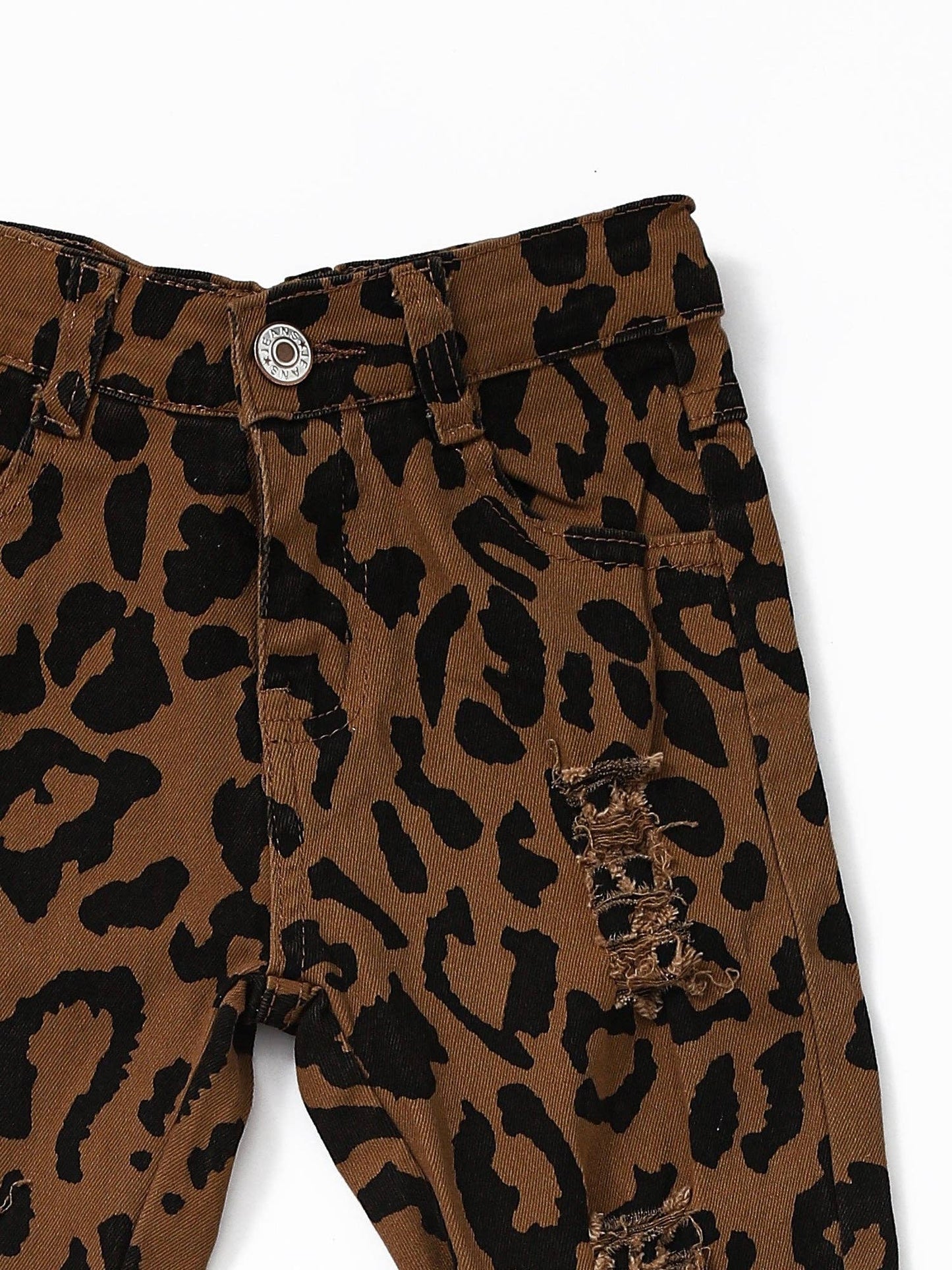 Kids Leopard Distressed Double Layer Jeans