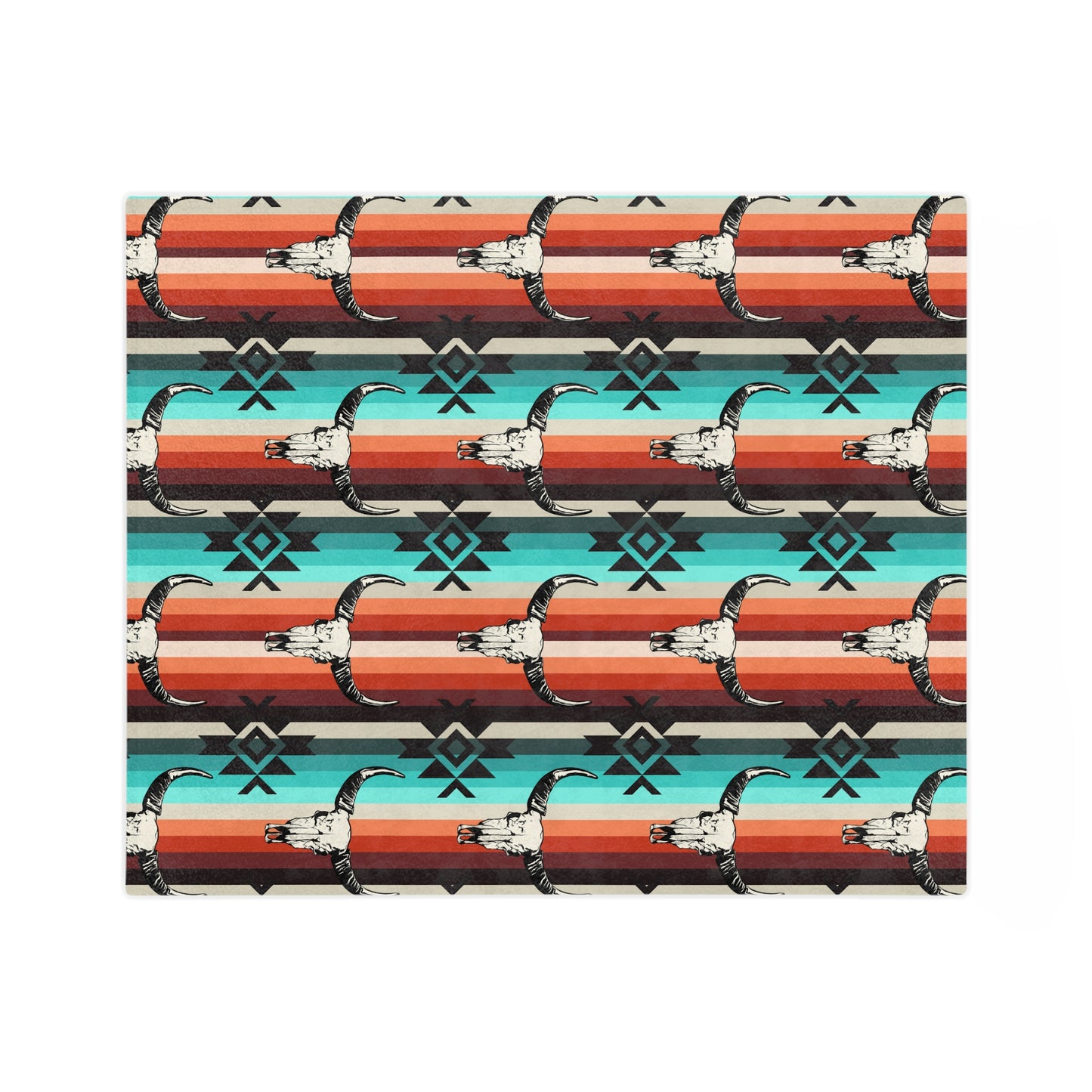 Aztec Cow Skull, Cattle, Western, Velveteen Microfiber Blanket