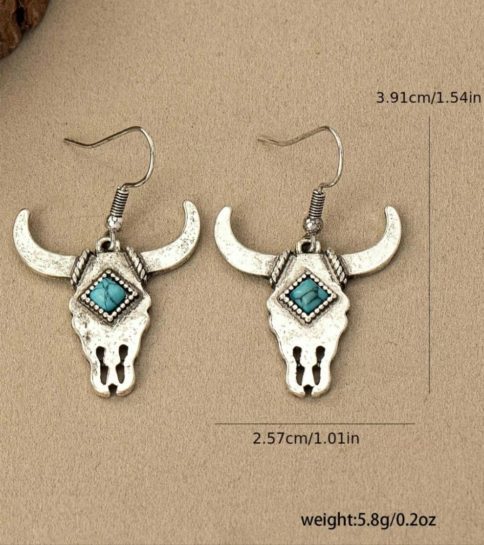 Silver and Rose Gold Turquoise Cow Head Earrings