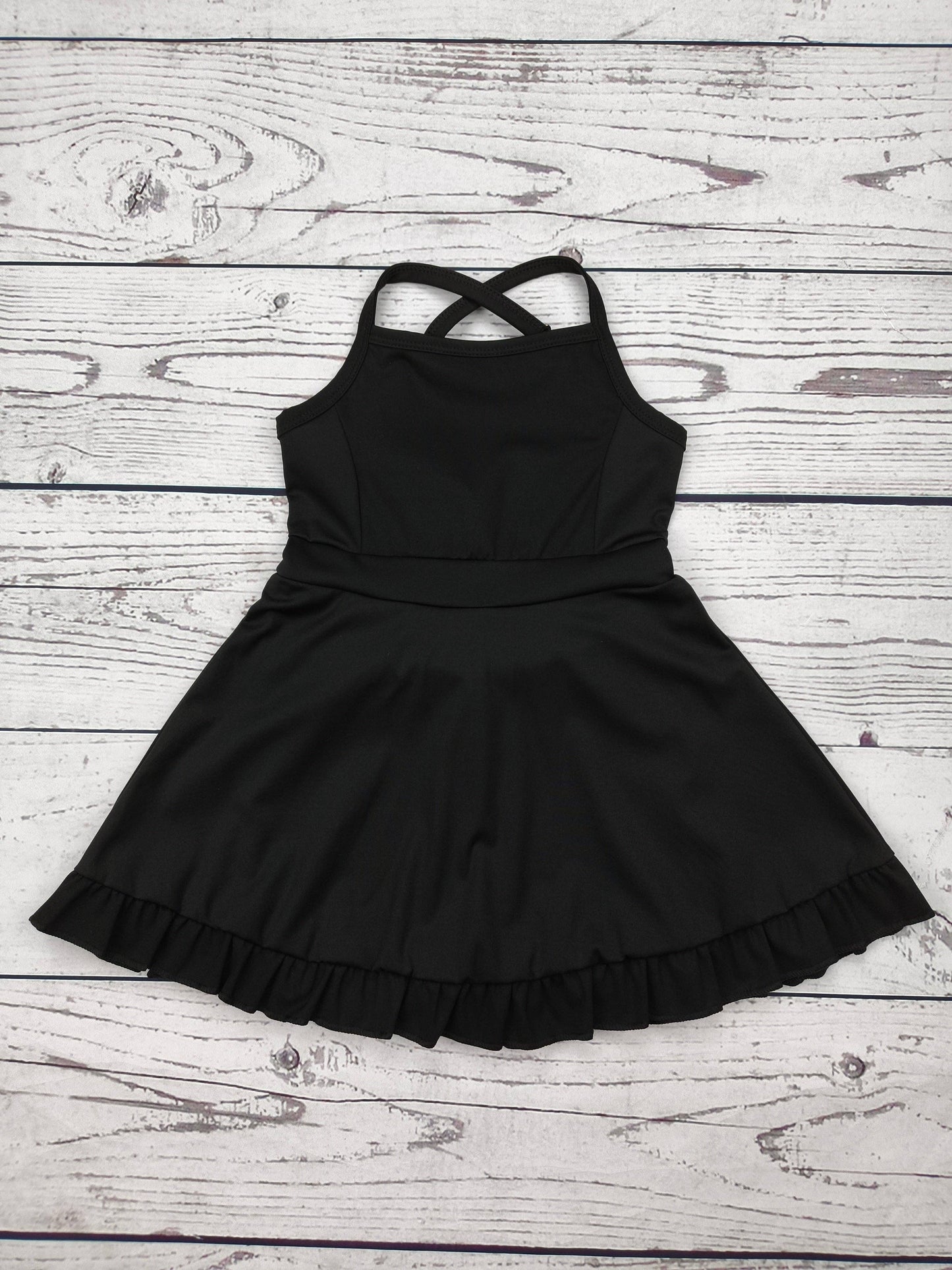 Kids Black Athletic Dress with Ruffle
