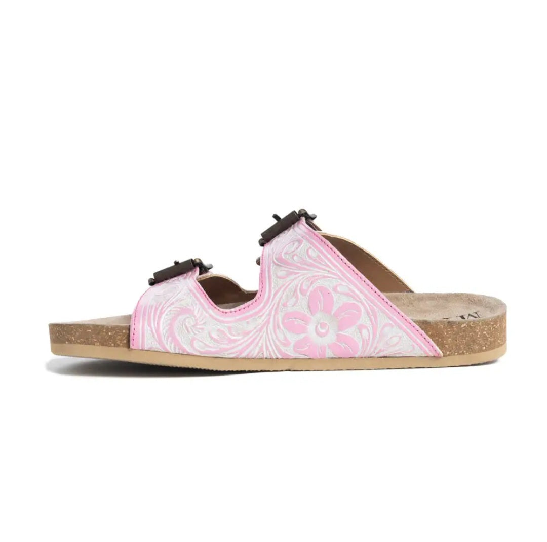 Pink Tooled Leather Sandals - PRE-ORDER