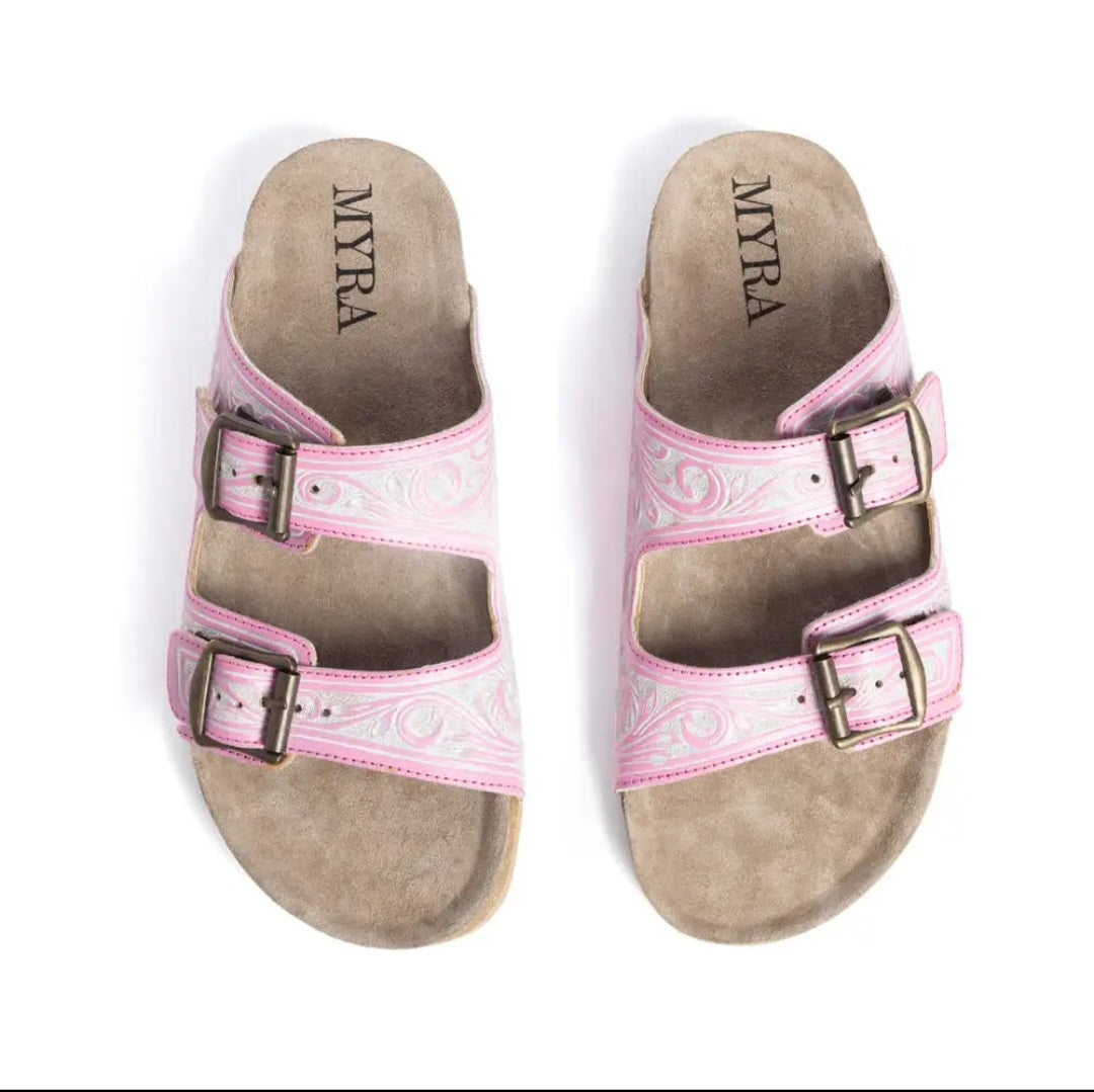 Pink Tooled Leather Sandals - PRE-ORDER