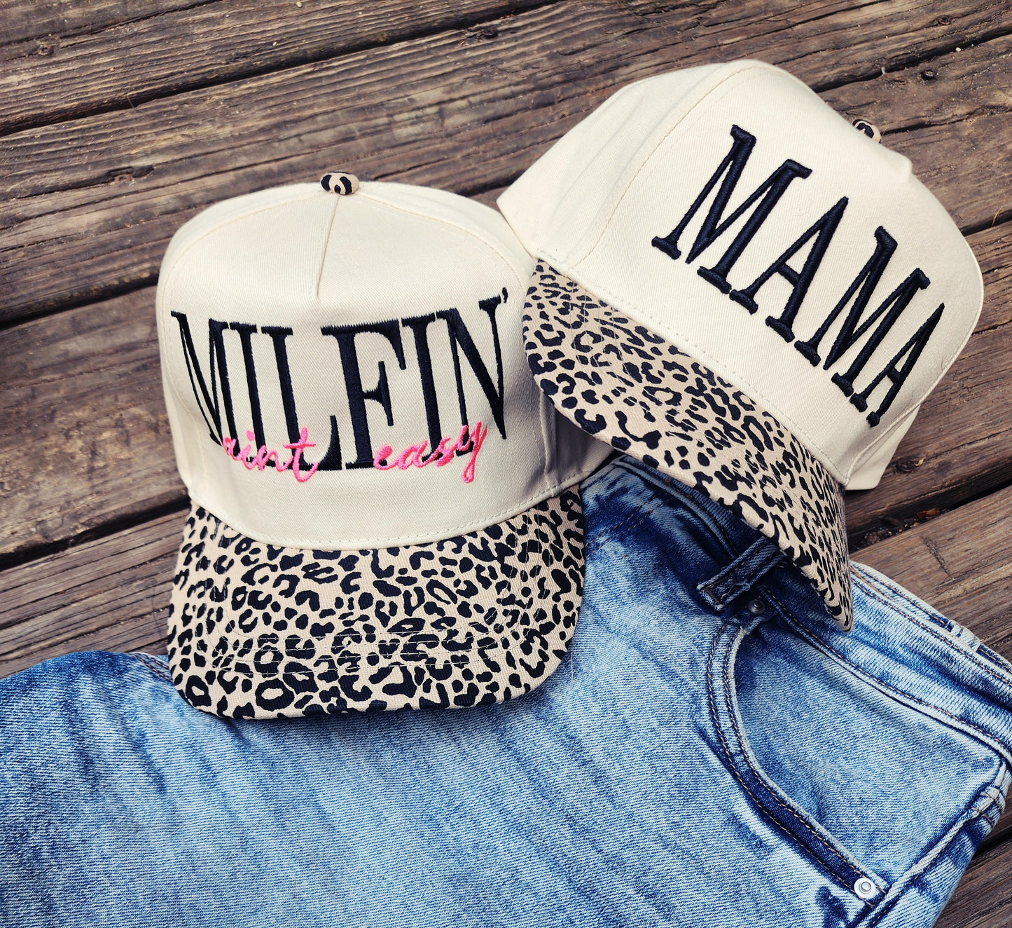 Leopard Print Mama/Milfin Embroidered - Trucker Hat