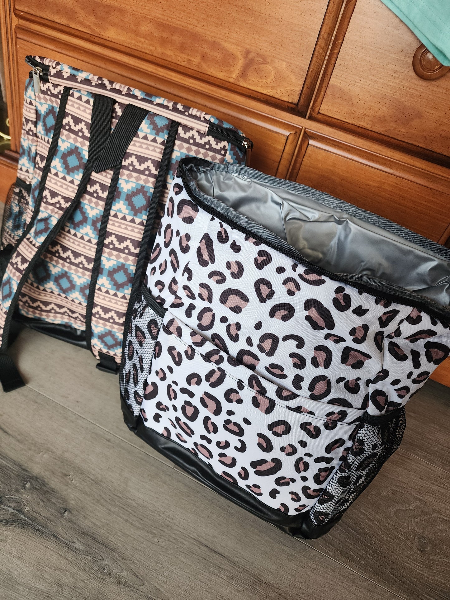 Backpack Travel Cooler Insulated Bag - Aztec and Leopard Print