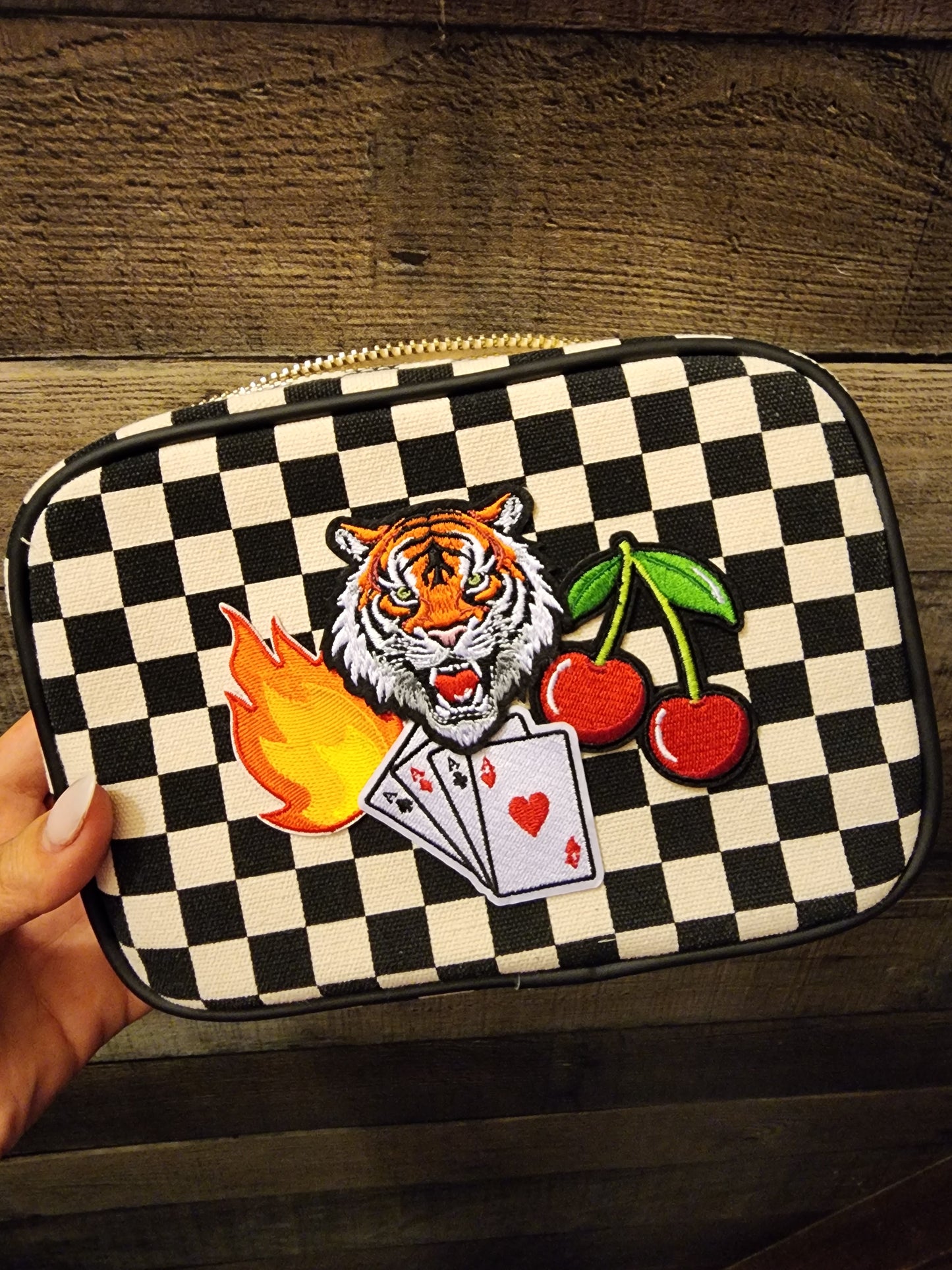 Western Grunge Checkered Make-Up Bag