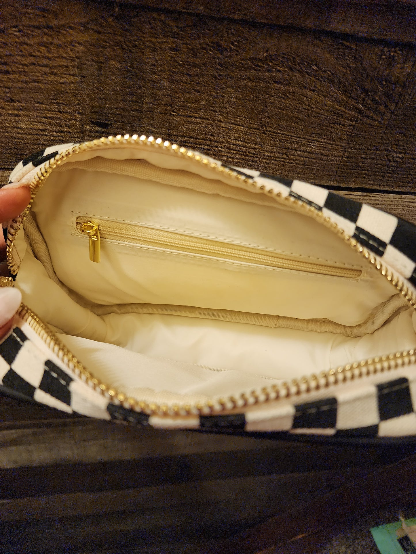 Western Grunge Checkered Make-Up Bag