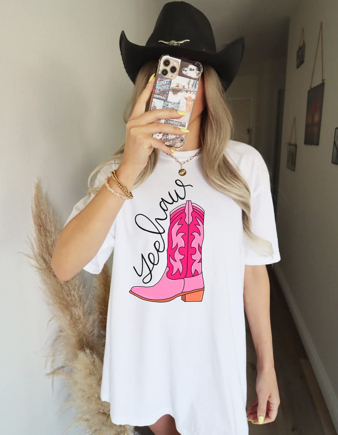 Yeehaw Pink Cowboy Boot - Crewneck, Hoodie, or T-Shirt