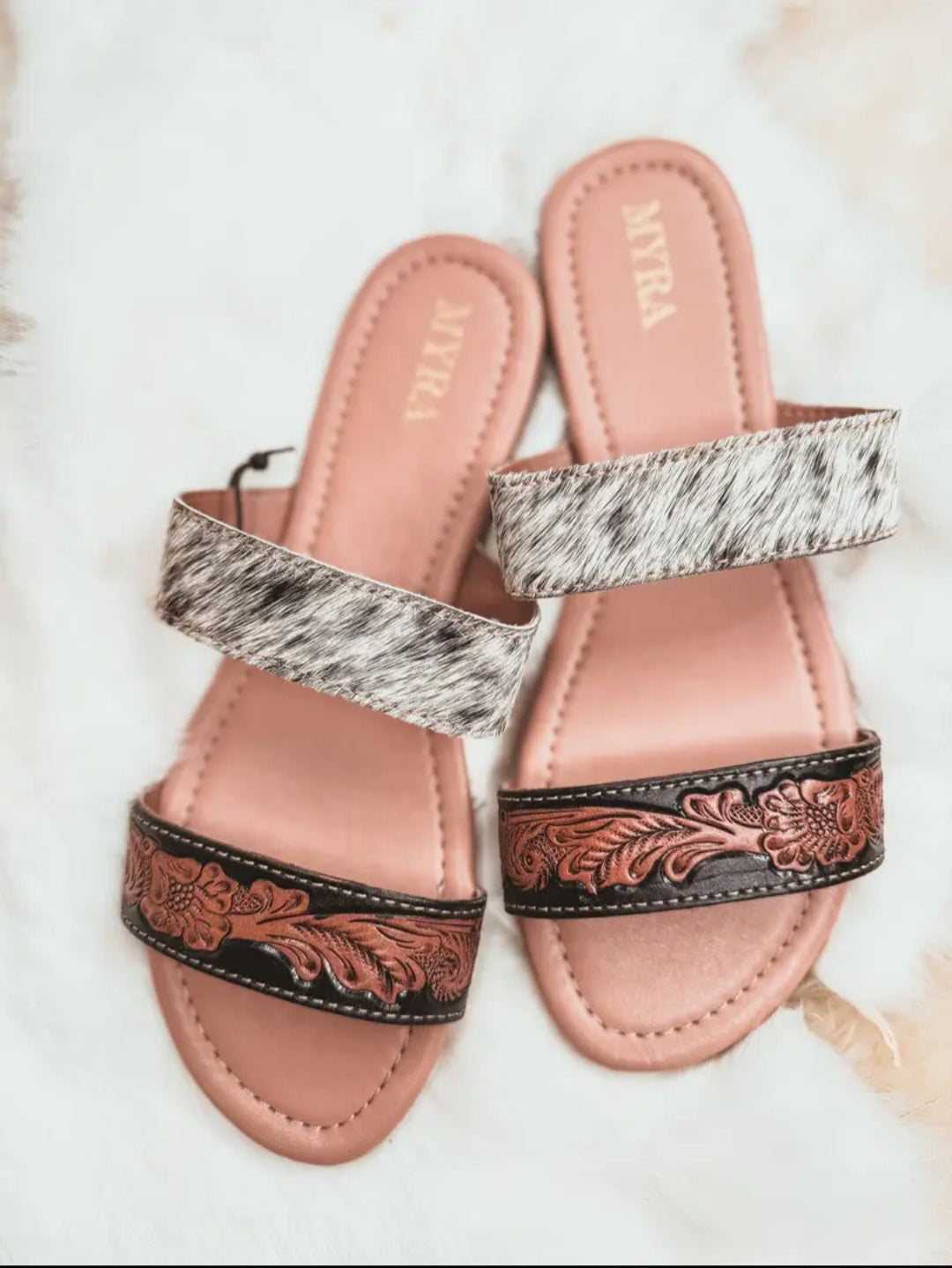 Tooled Leather and Cowhide Sandals - PRE-ORDER