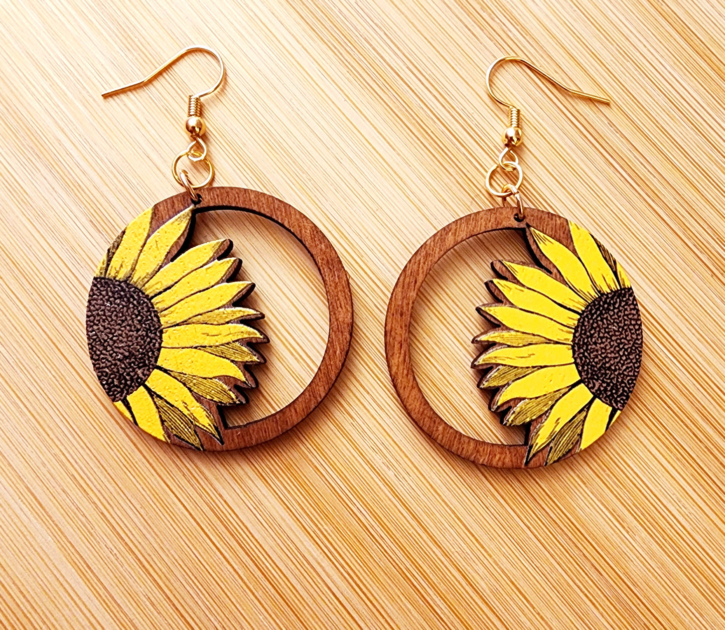 Wood Sunflower Earrings
