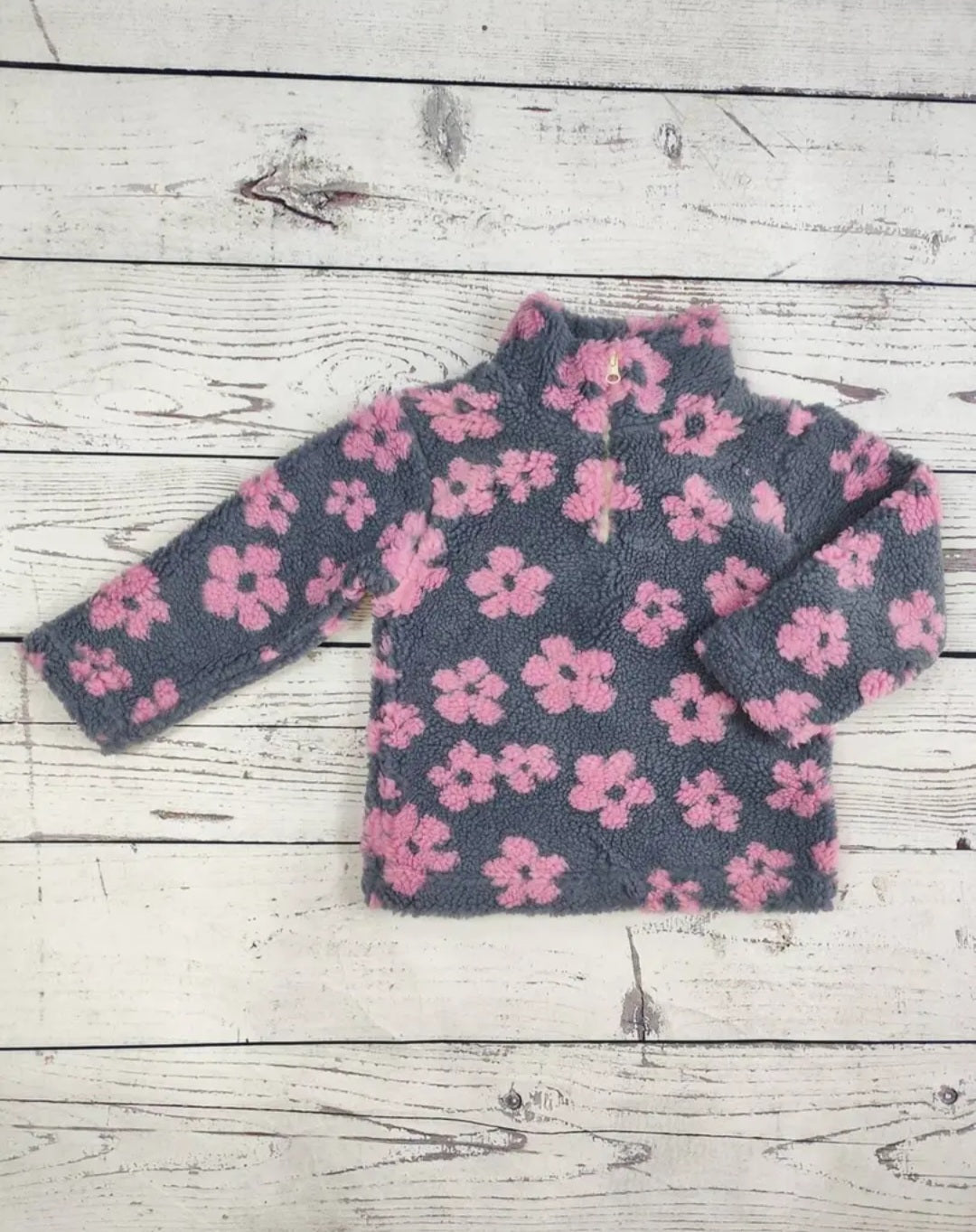 Girls Flower Zip Pullover