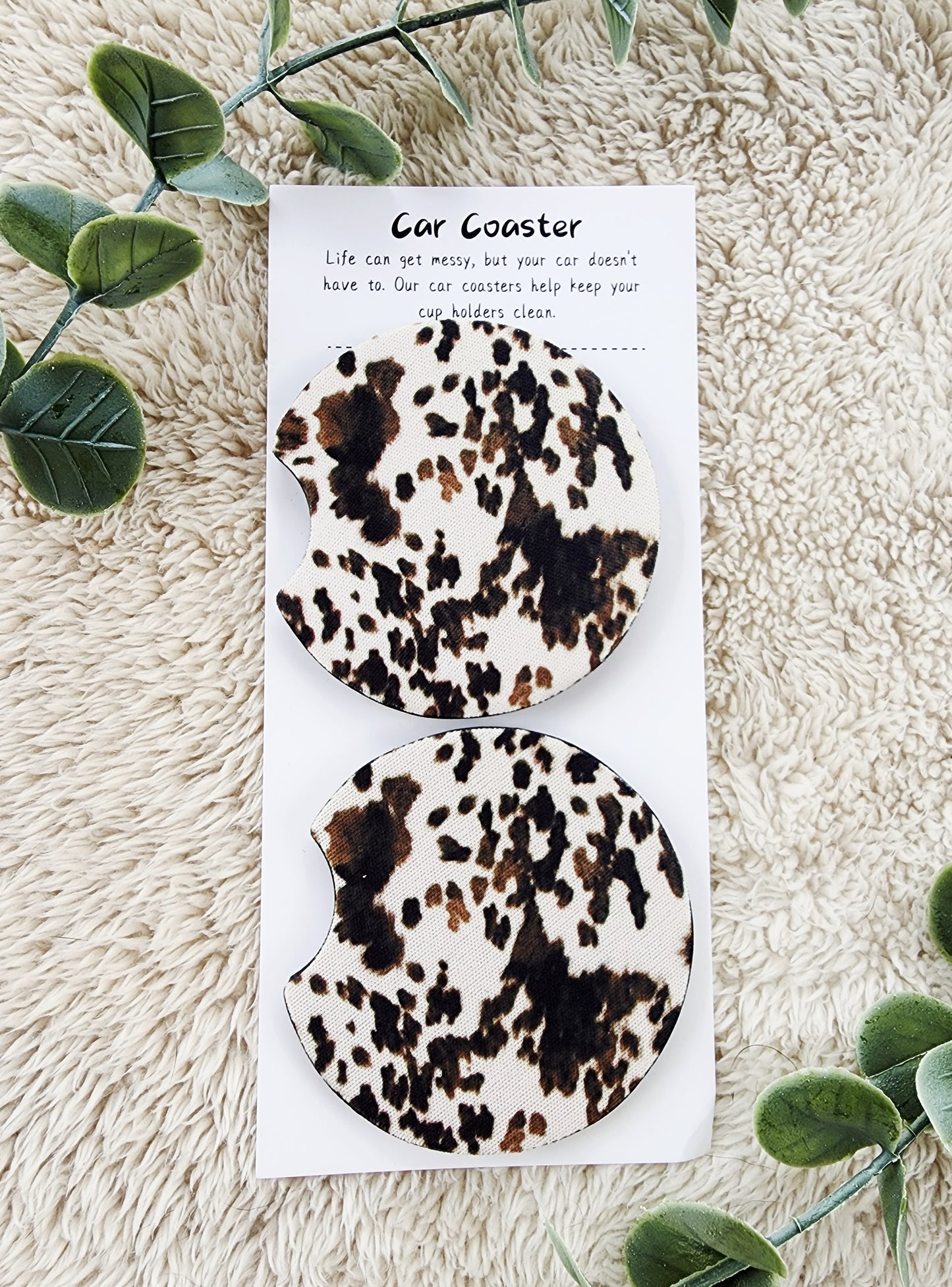 Brown Cowprint - Neoprene Car Coasters