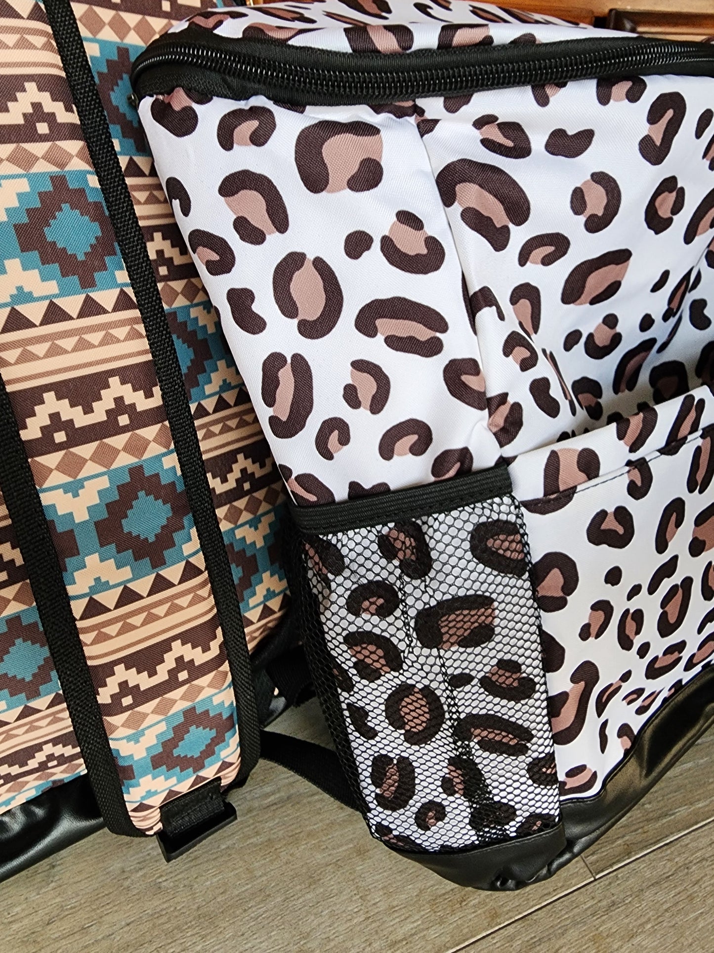Backpack Travel Cooler Insulated Bag - Aztec and Leopard Print