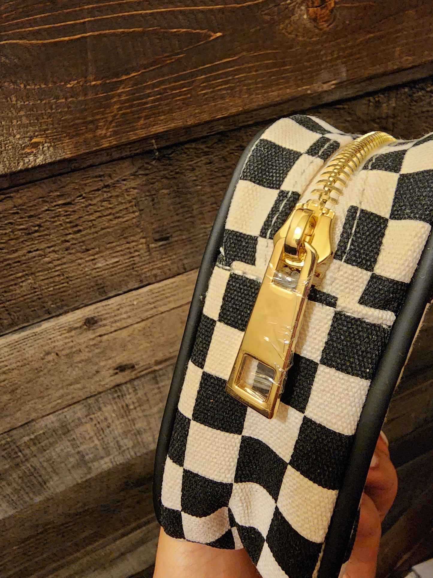 Western Grunge Checkered Make-Up Bag