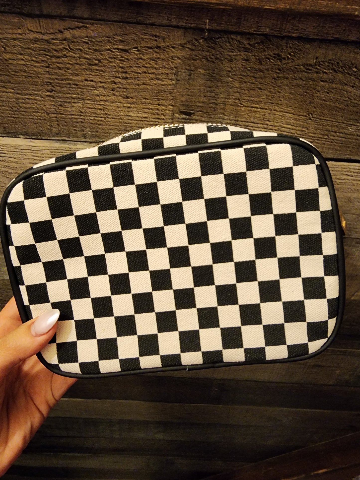Western Grunge Checkered Make-Up Bag