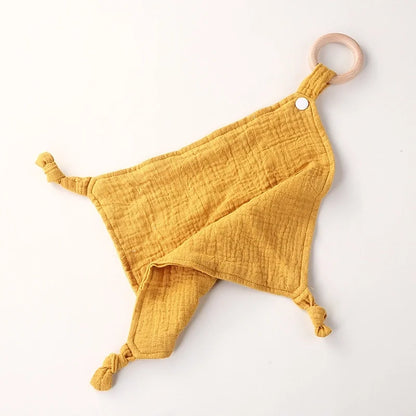 Muslin Baby Towel/Lovey with Wooden Teether - Multiple Colors!