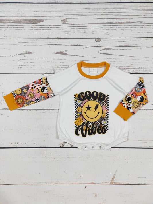 Smiley Flower Printed Baby Bubble Romper