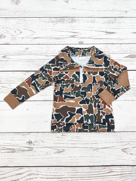 Kids Camouflage Quarter-Zip Hunting Pullover