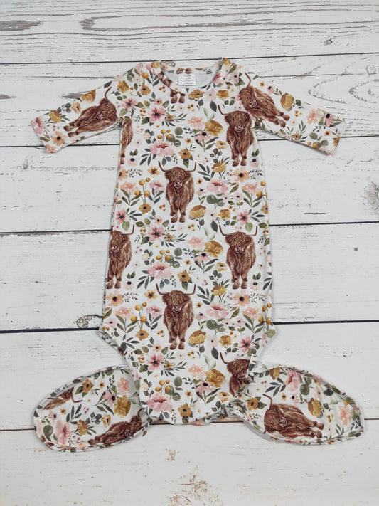 Floral Cow Knotted Infant Baby Gown