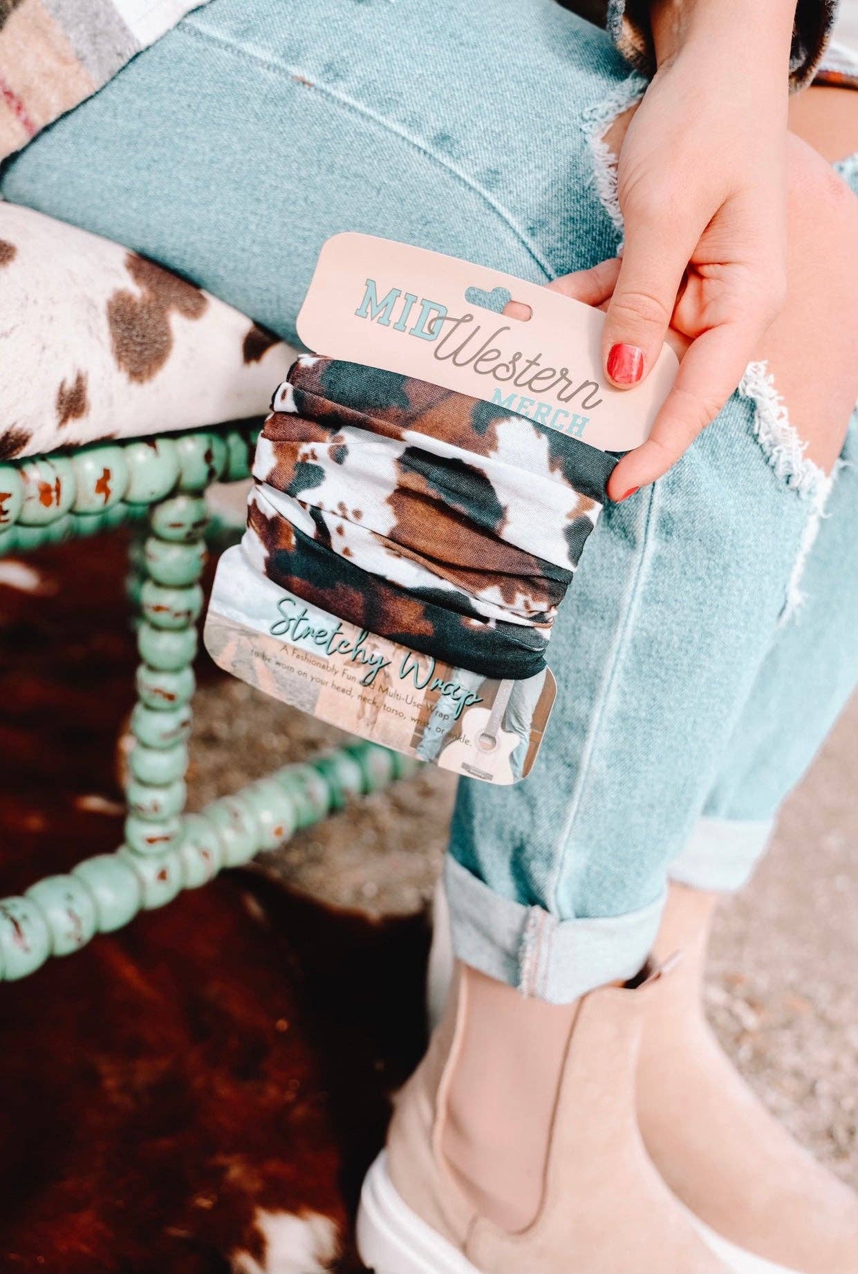 Brown Cowhide Stretchy Head Wrap