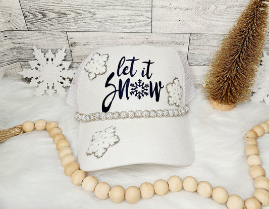 Let it Snow White Glitter Trucker Hat