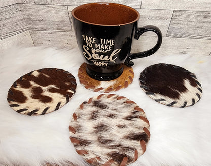 Genuine Cowhide Coasters - Set of 4