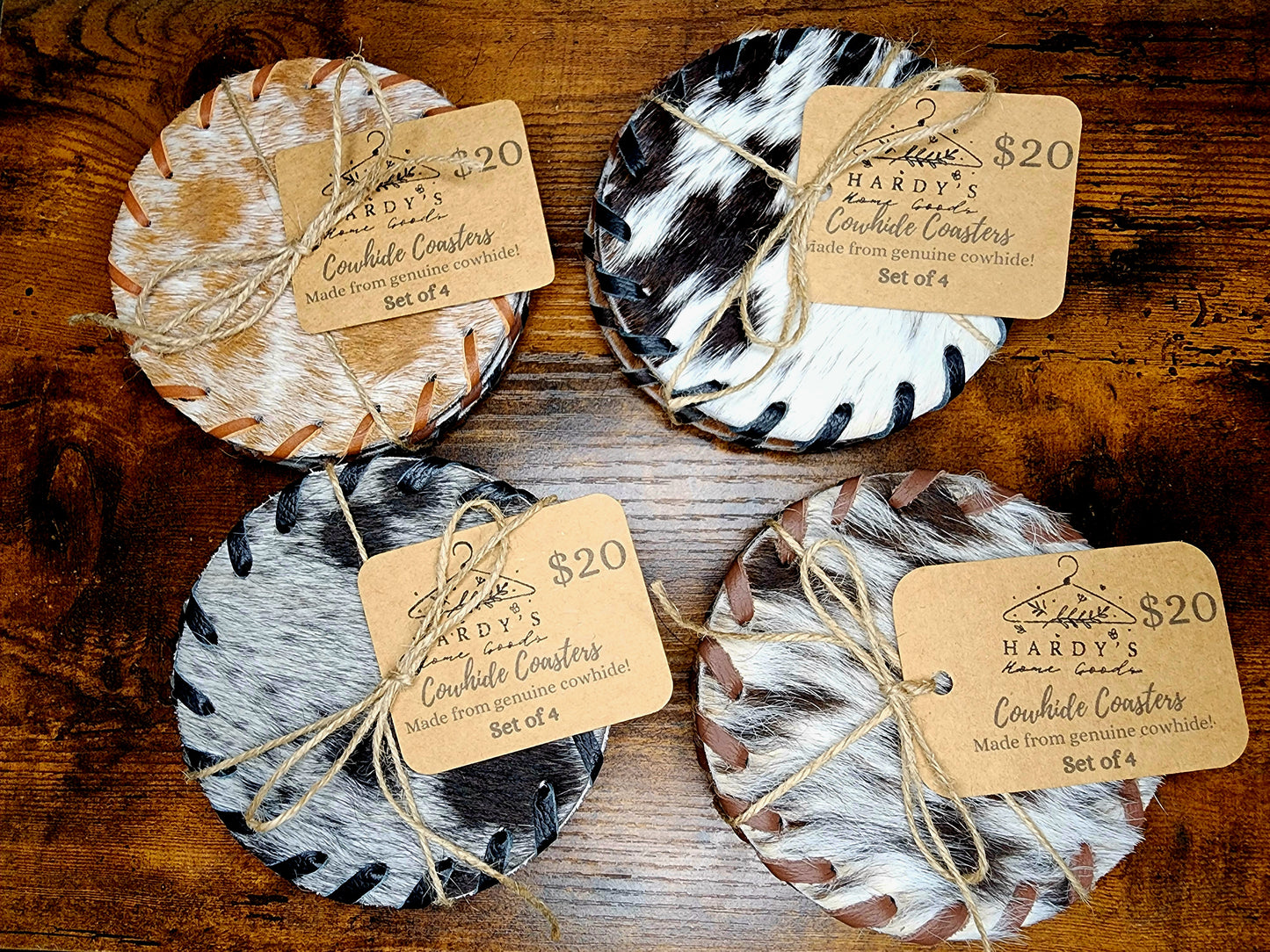 Genuine Cowhide Coasters - Set of 4