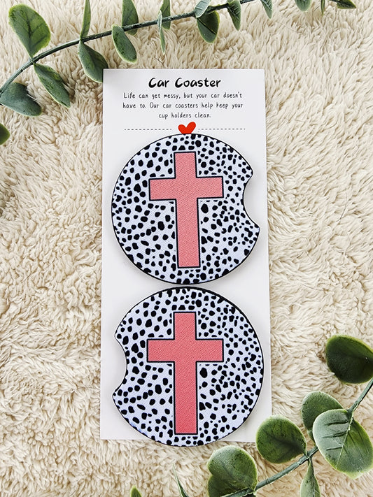 Pink Cross - Neoprene Car Coasters