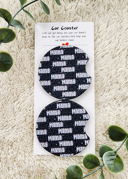 Black Leopard Mama - Neoprene Car Coasters