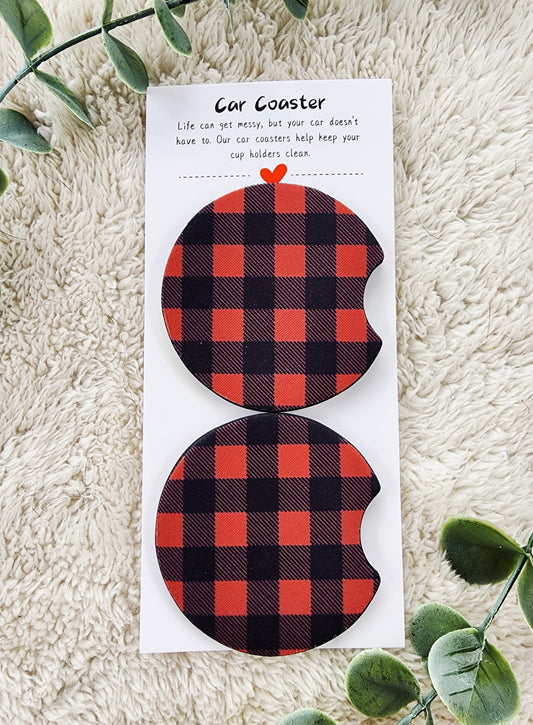 Red Plaid - Neoprene Car Coasters