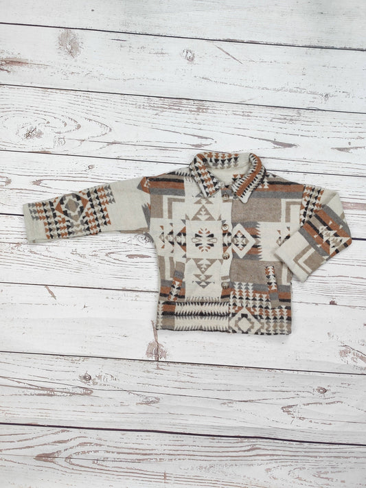 Kids Khaki Aztec Shacket