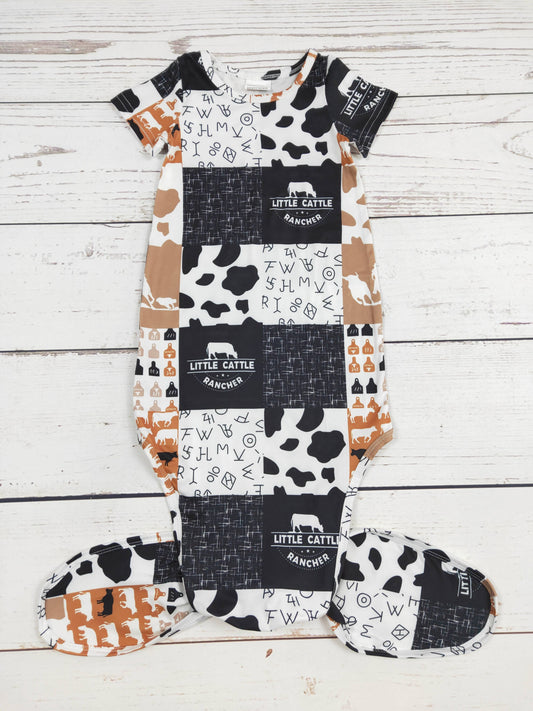 Cattle Patchwork Knotted Infant Baby Gown
