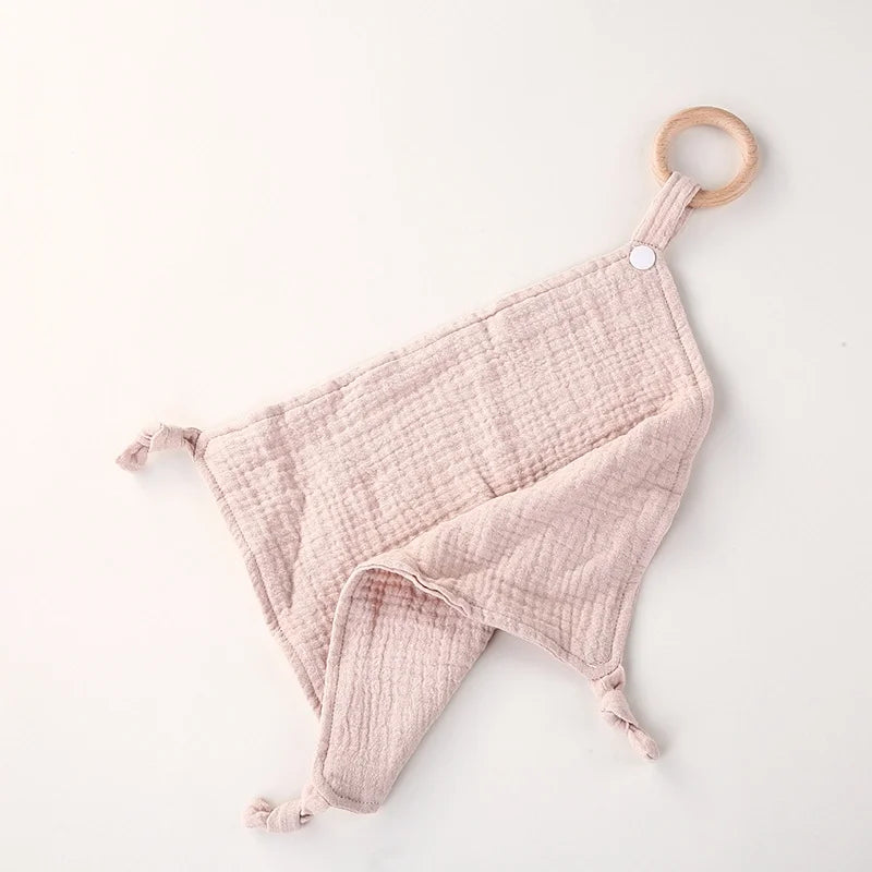 Muslin Baby Towel/Lovey with Wooden Teether - Multiple Colors!