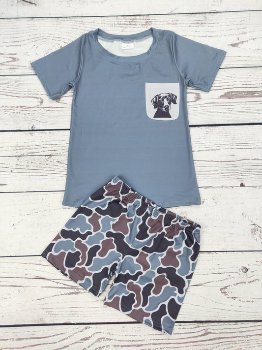 Boys Hunting Dog Camouflage Tee and Shorts Set