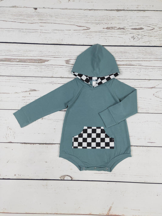 Checkered Baby Romper With Pocket