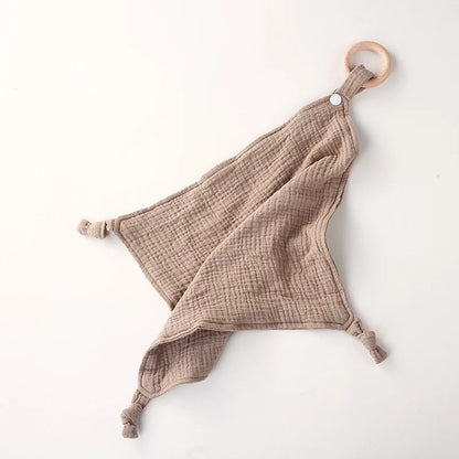 Muslin Baby Towel/Lovey with Wooden Teether - Multiple Colors!