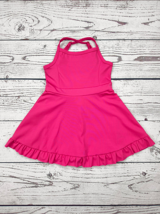 Kids Hot Pink Athletic Dress with Ruffle
