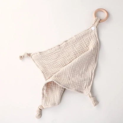Muslin Baby Towel/Lovey with Wooden Teether - Multiple Colors!
