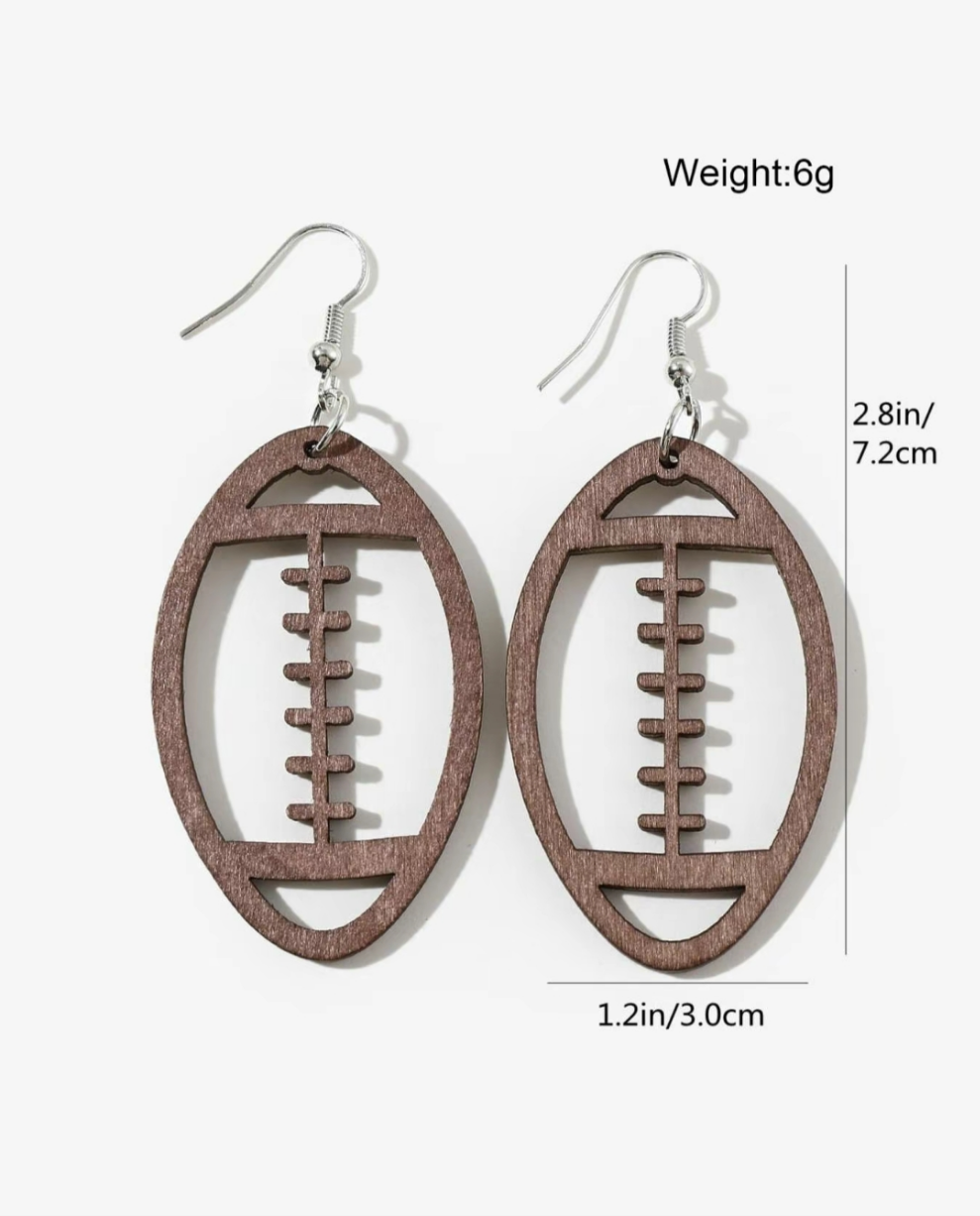 Wood Football Cutout Earrings